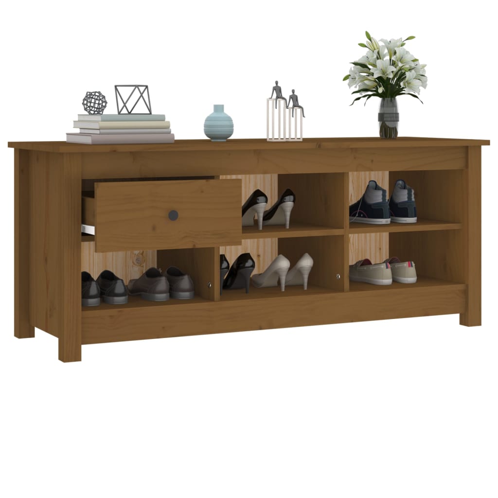 Scarpiera Marrone Ambra 110x38x45,5cm in Legno Massello di Pino