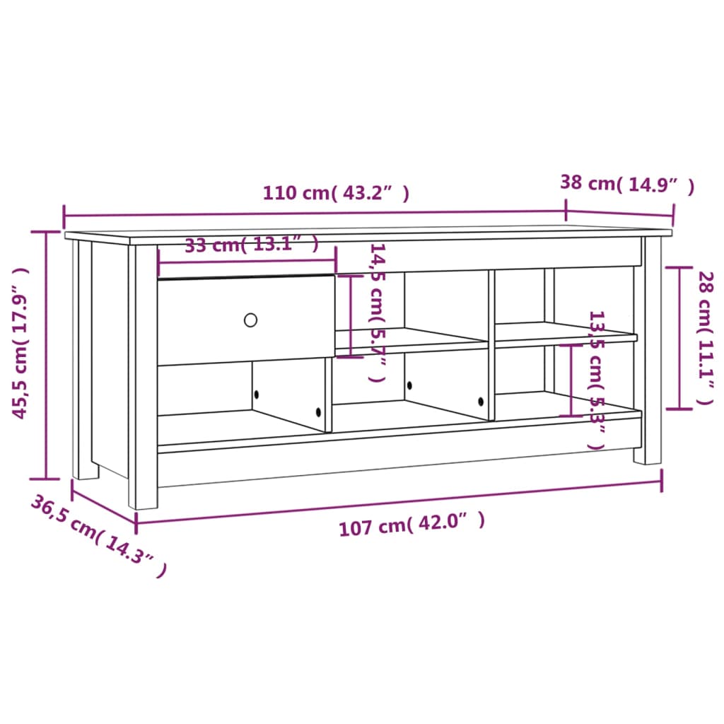 Scarpiera Marrone Ambra 110x38x45,5cm in Legno Massello di Pino