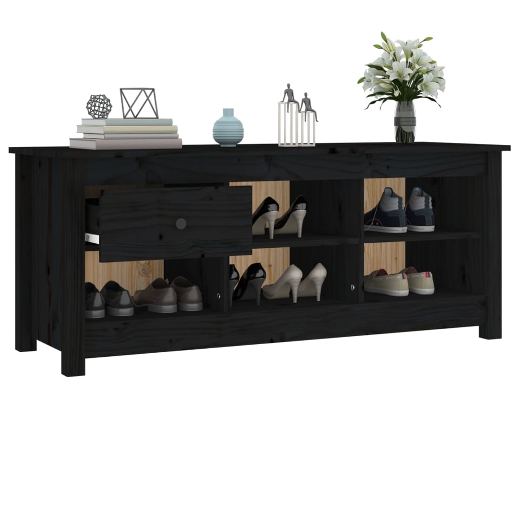 Scarpiera Nera 110x38x45,5 cm in Legno Massello di Pino