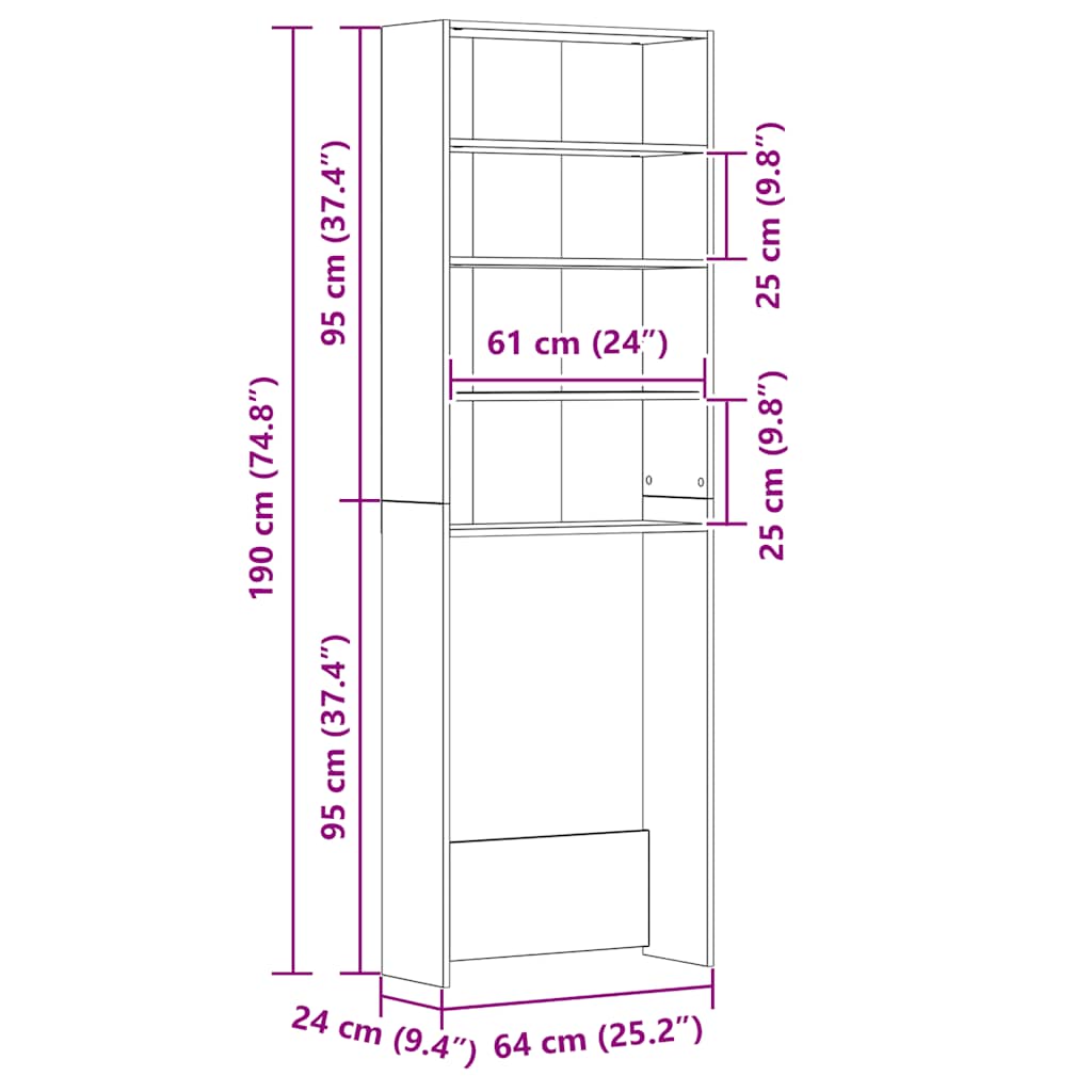 Mobile per Lavatrice Grigio Sonoma 64x24x190 cm