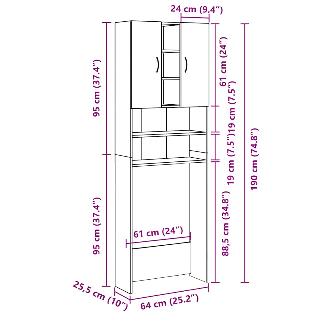 Mobile per Lavatrice Grigio Sonoma 64x25,5x190 cm