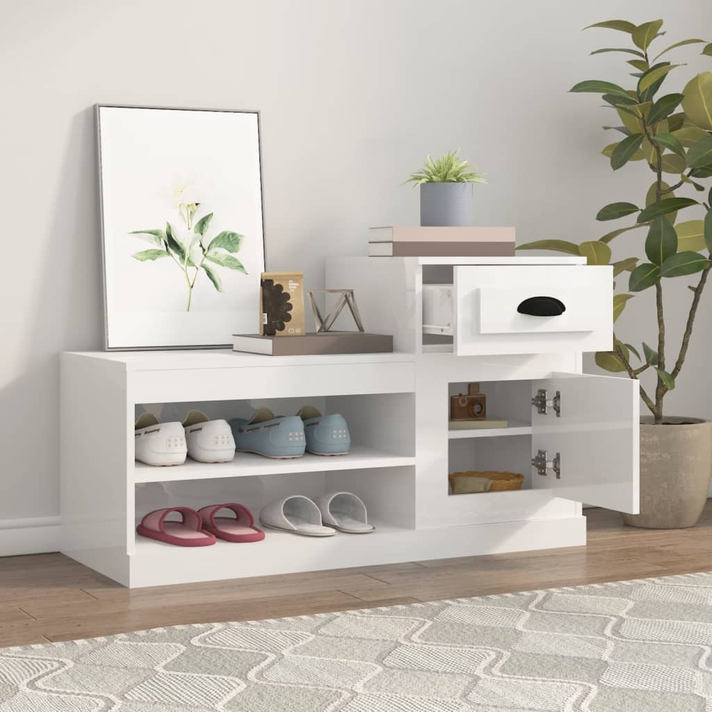 Scarpiera Bianco Lucido 100x42x60 cm in Legno Multistrato