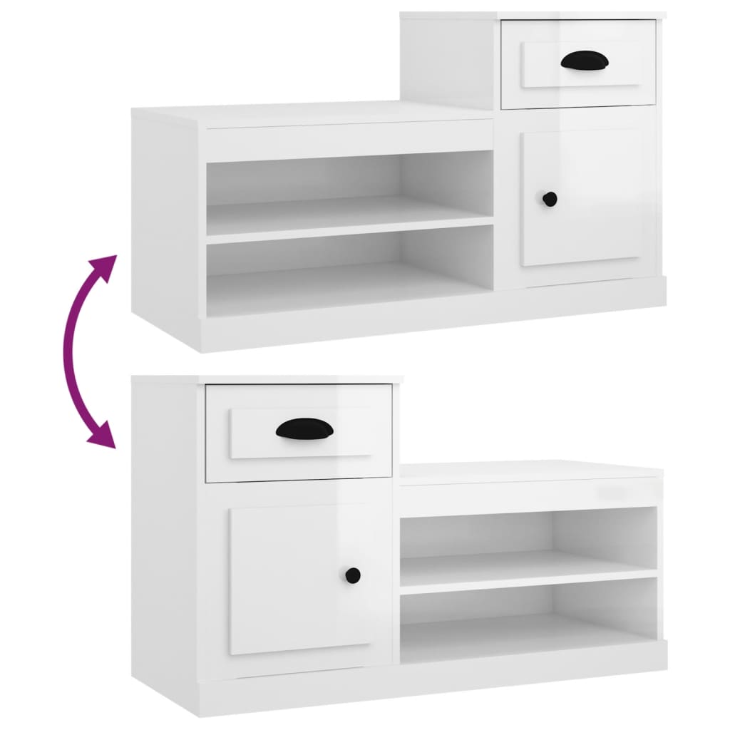 Scarpiera Bianco Lucido 100x42x60 cm in Legno Multistrato