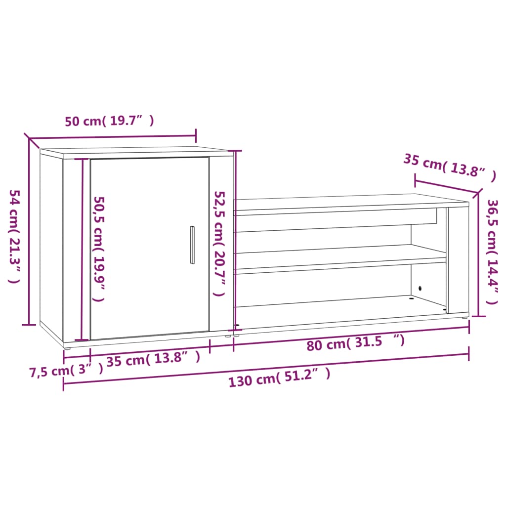 Scarpiera Bianco Lucido 130x35x54 cm in Legno Multistrato