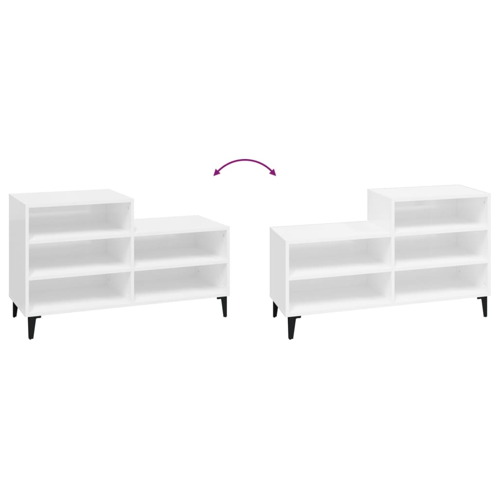 Scarpiera Bianco Lucido 102x36x60 cm in Legno Multistrato