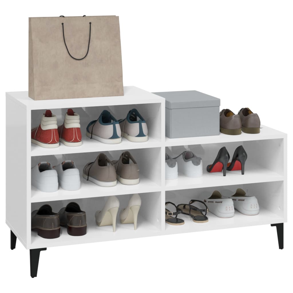 Scarpiera Bianco Lucido 102x36x60 cm in Legno Multistrato