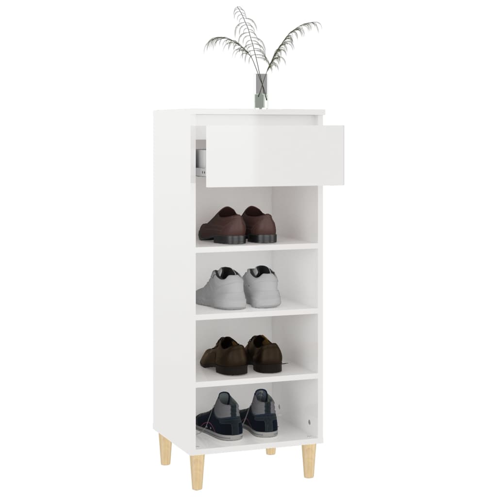 Scarpiera Bianco Lucido 40x36x105 cm in Legno Multistrato