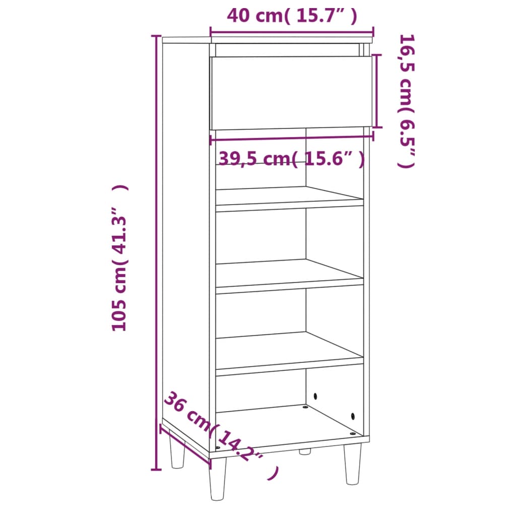 Scarpiera Grigio Cemento 40x36x105 cm in Legno Multistrato