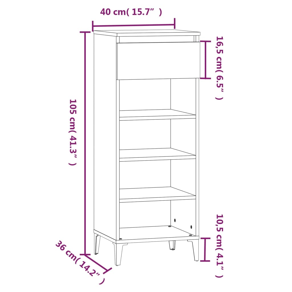 Scarpiera Nera 40x36x105 cm in Legno Multistrato