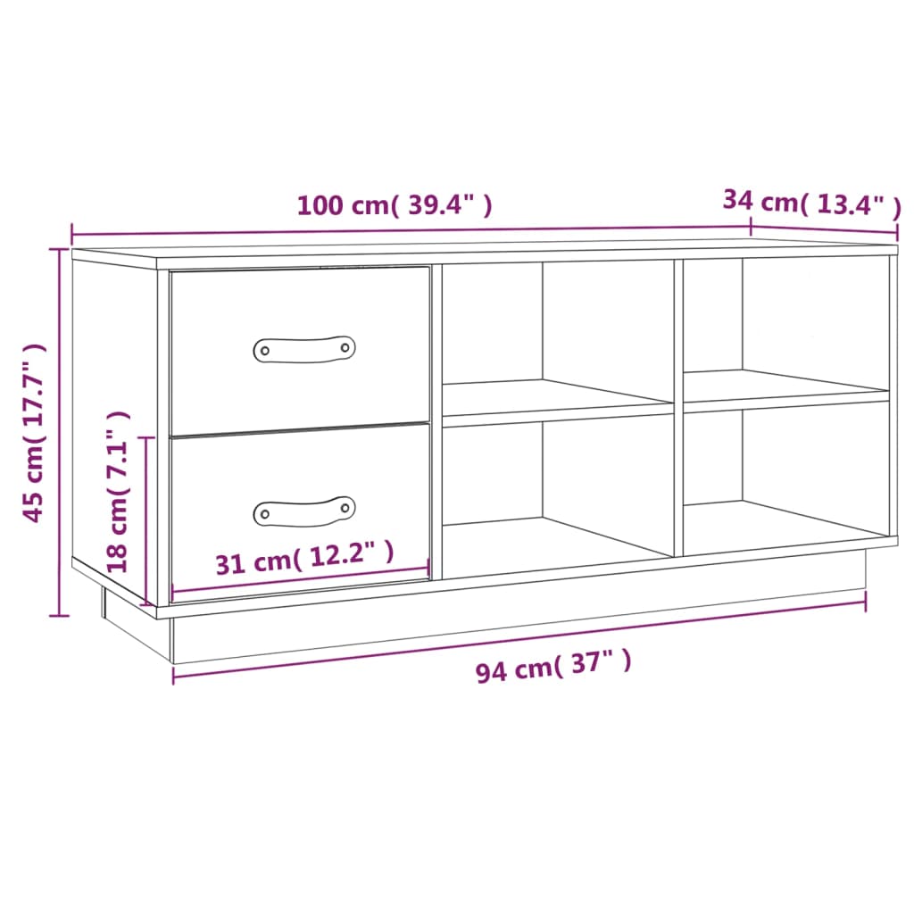Scarpiera Nera 100x34x45 cm in Legno Massello di Pino