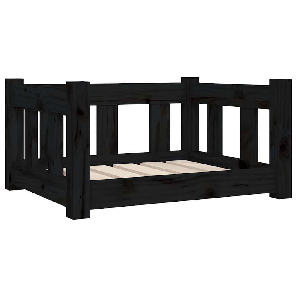 Cuccia per Cani Nera 55,5x45,5x28cm in Legno Massello di Pino