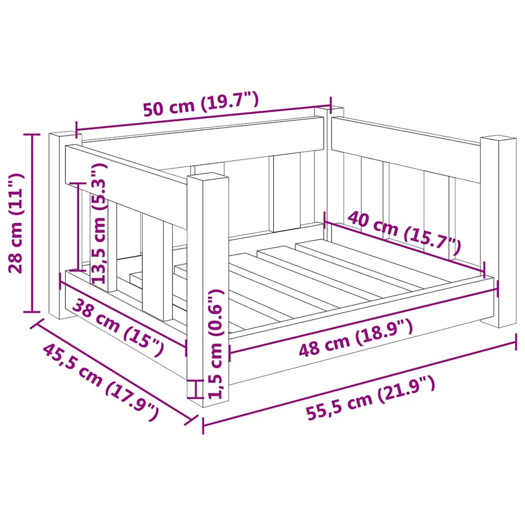 Cuccia per Cani Nera 55,5x45,5x28cm in Legno Massello di Pino