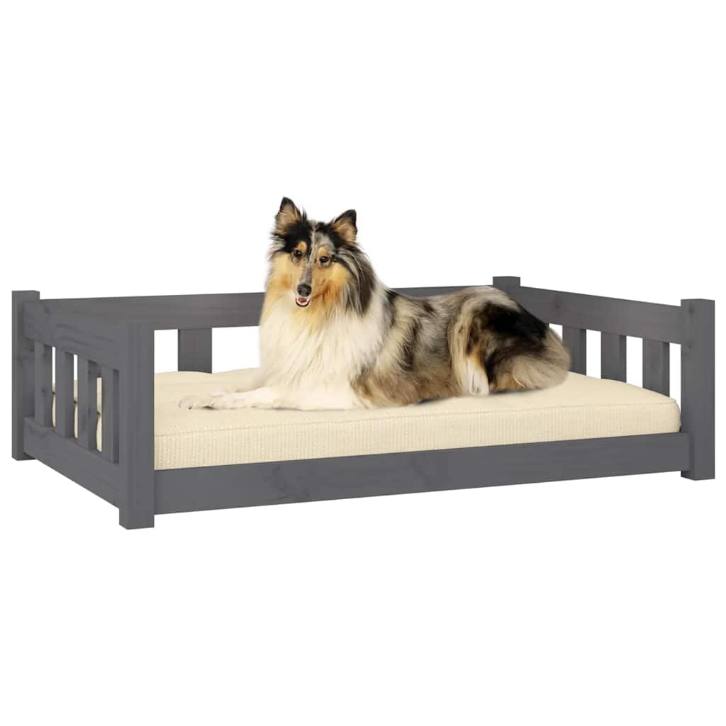 Cuccia per Cani Grigia 95,5x65,5x28 cm Legno Massello di Pino