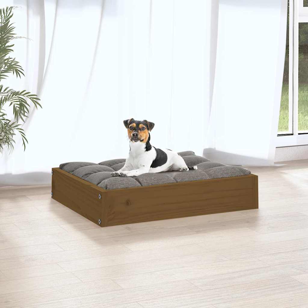 Cuccia per Cani Ambrata 51,5x44x9 cm in Legno Massello di Pino