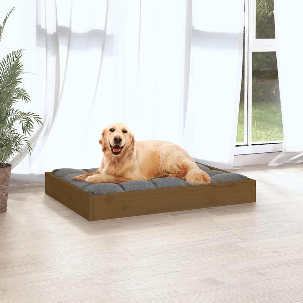 Cuccia per Cani Ambrata 71,5x54x9 cm in Legno Massello di Pino
