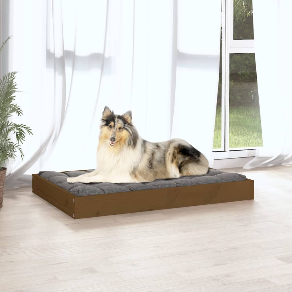 Cuccia per Cani Ambrata 91,5x64x9 cm in Legno Massello di Pino