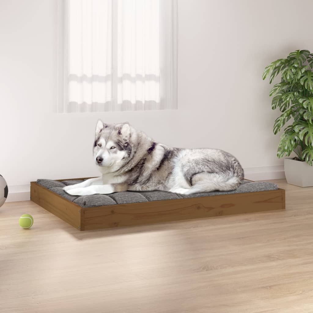 Cuccia per Cani Ambrata 101,5x74x9 cm in Legno Massello di Pino