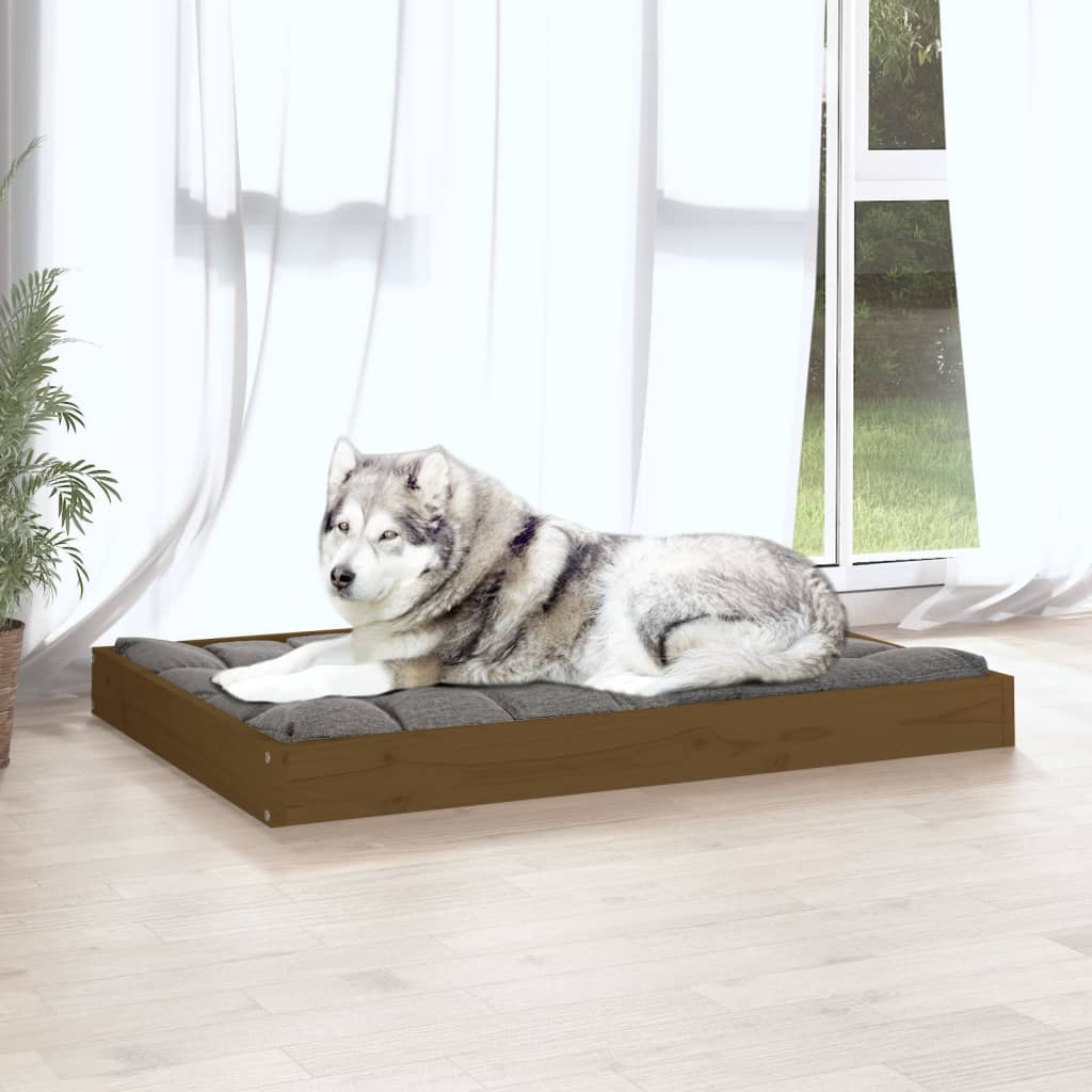 Cuccia per Cani Ambrata 101,5x74x9 cm in Legno Massello di Pino