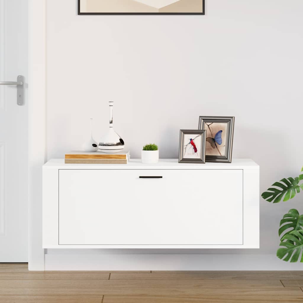 Scarpiera a Muro Bianca 100x35x38 cm in Legno Multistrato