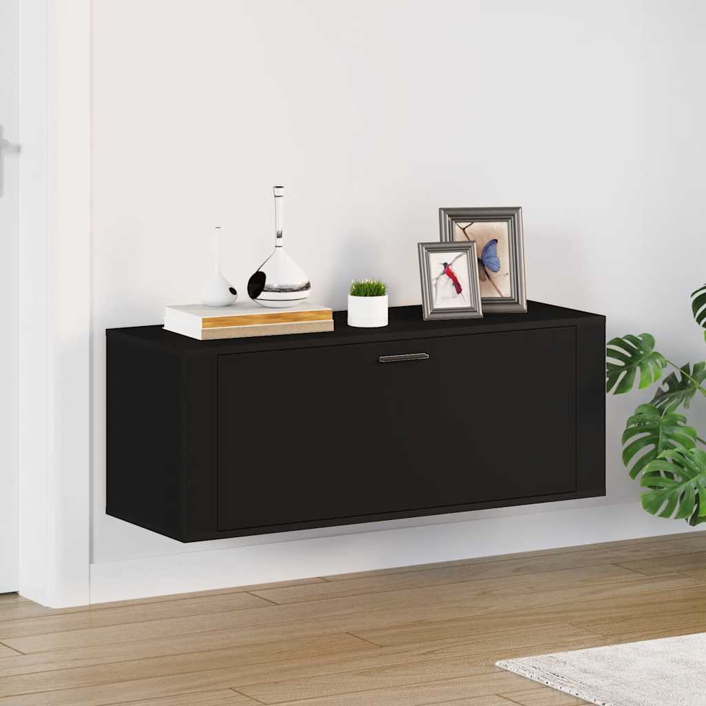Scarpiera a Muro Nero 100x35x38 cm in Legno Multistrato