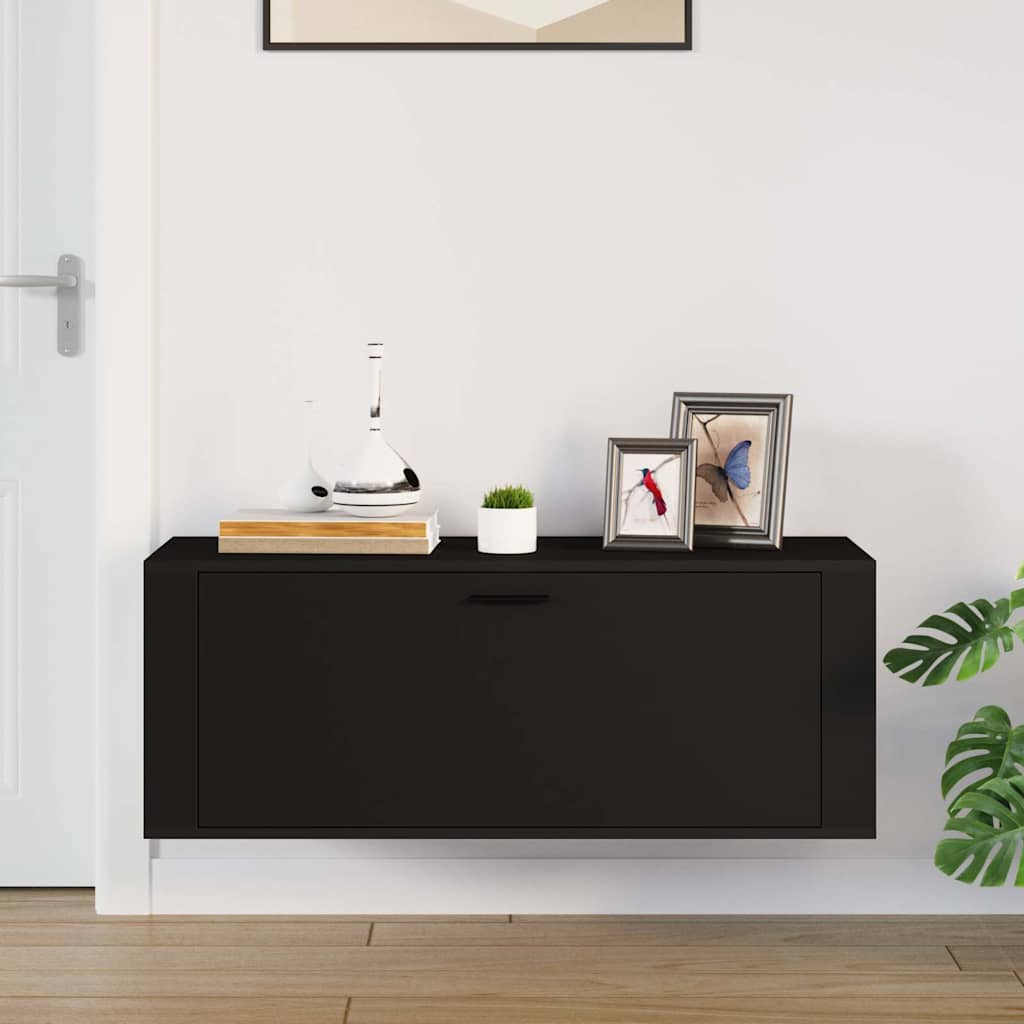Scarpiera a Muro Nero 100x35x38 cm in Legno Multistrato