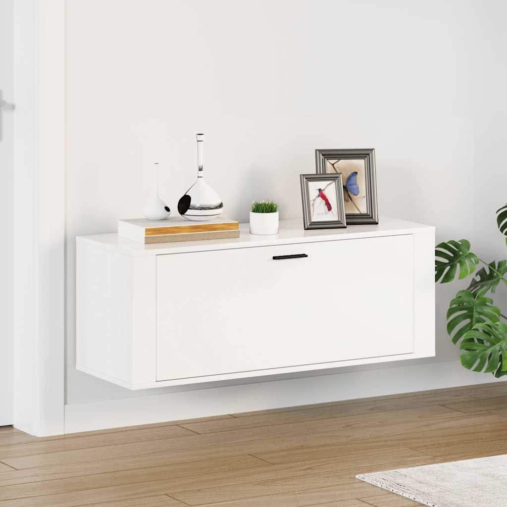 Scarpiera Bianco Lucido 100x35x38 cm in Legno Multistrato