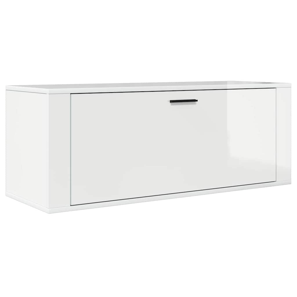 Scarpiera Bianco Lucido 100x35x38 cm in Legno Multistrato
