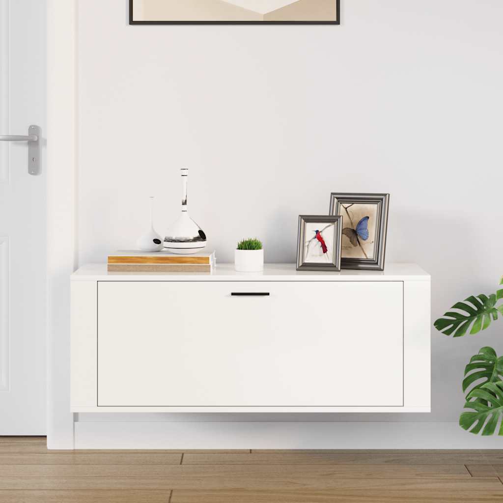 Scarpiera Bianco Lucido 100x35x38 cm in Legno Multistrato