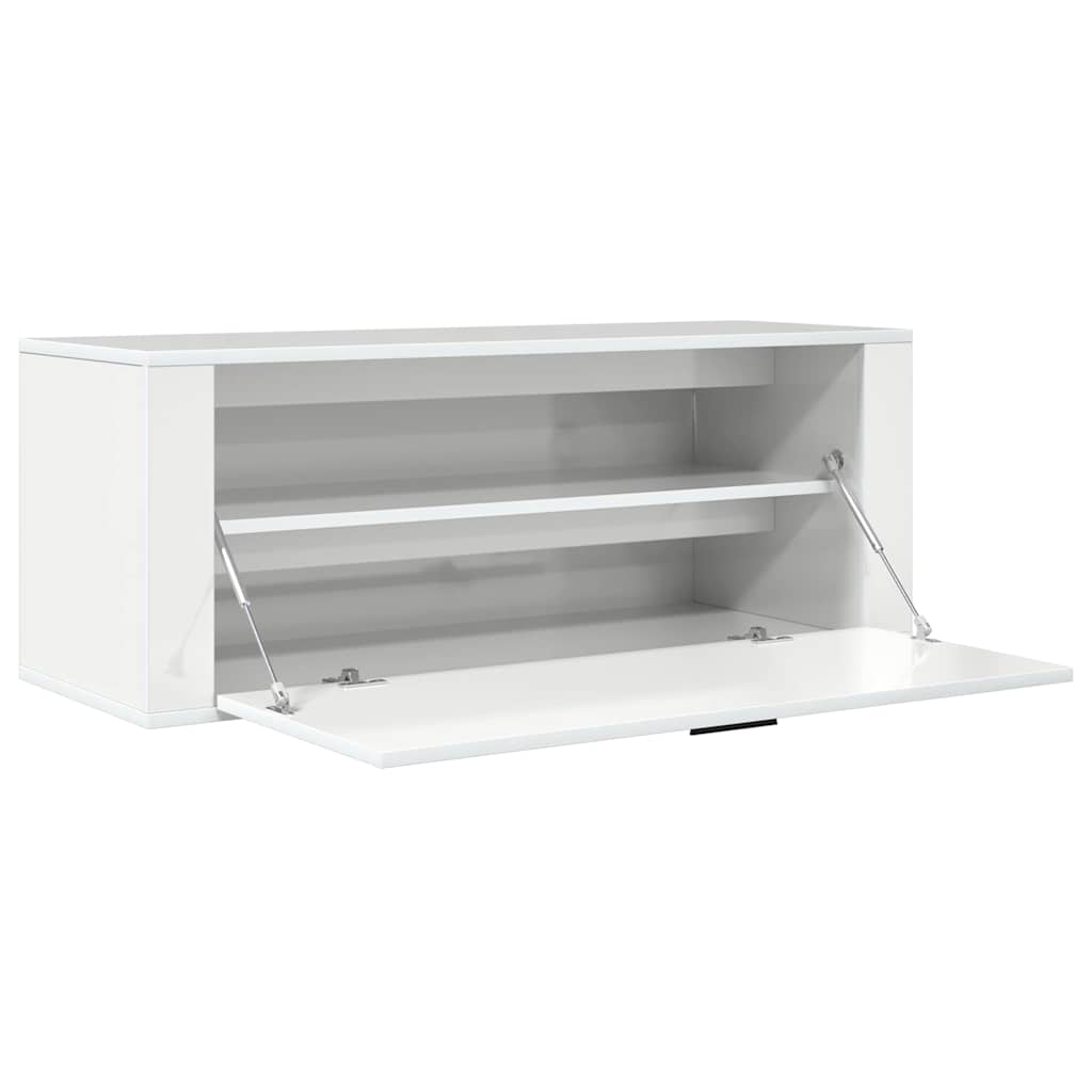 Scarpiera Bianco Lucido 100x35x38 cm in Legno Multistrato