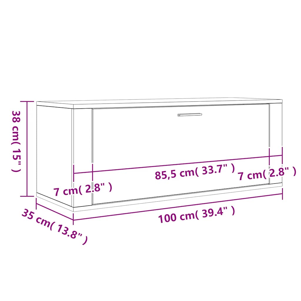 Scarpiera a Muro Grigio Cemento100x35x38cm in Legno Multistrato
