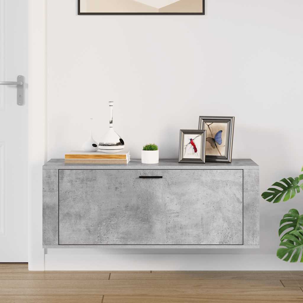 Scarpiera a Muro Grigio Cemento100x35x38cm in Legno Multistrato