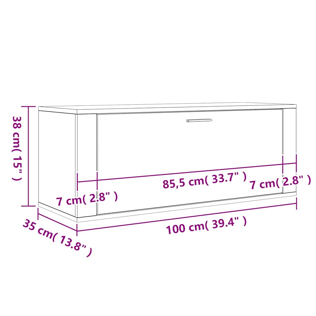 Scarpiera a Muro Grigio Sonoma 100x35x38cm in Legno Multistrato