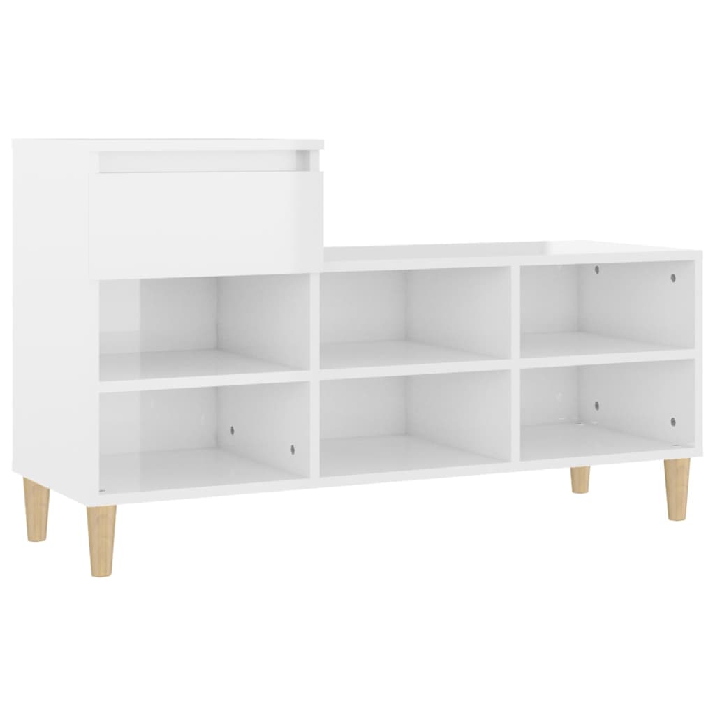 Scarpiera Bianco Lucido 102x36x60 cm in Legno Multistrato