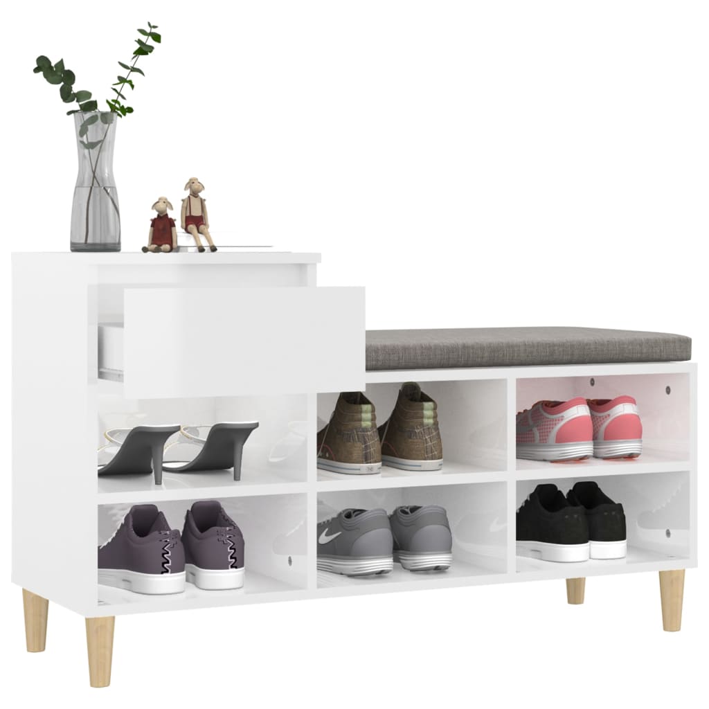 Scarpiera Bianco Lucido 102x36x60 cm in Legno Multistrato
