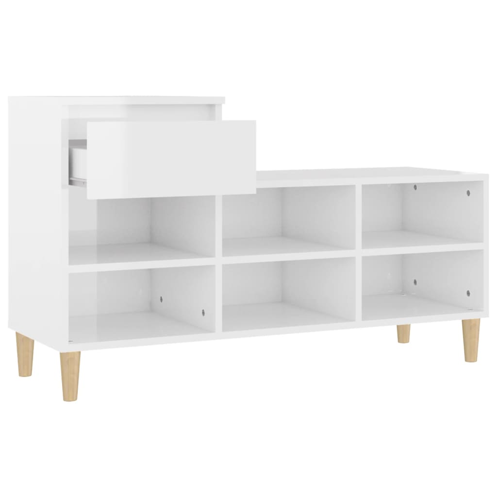 Scarpiera Bianco Lucido 102x36x60 cm in Legno Multistrato