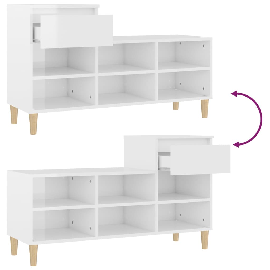Scarpiera Bianco Lucido 102x36x60 cm in Legno Multistrato