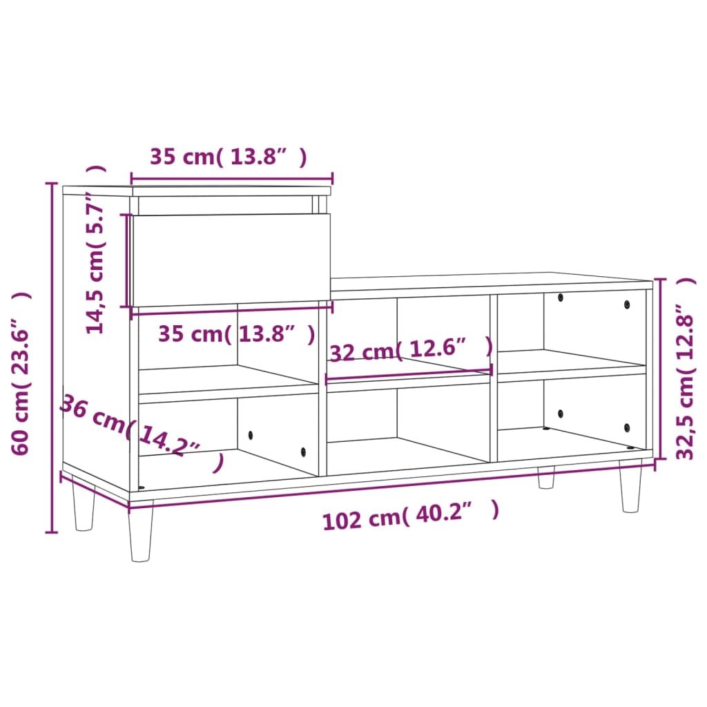 Scarpiera Grigio Cemento 102x36x60 cm in Legno Multistrato
