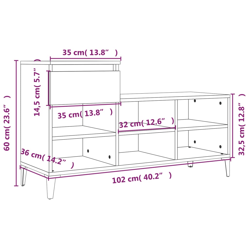 Scarpiera Bianca 102x36x60 cm in Legno Multistrato