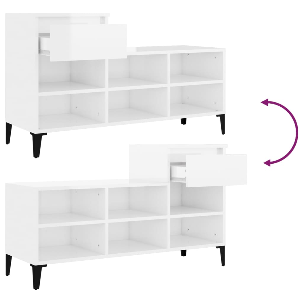 Scarpiera Bianco Lucido 102x36x60 cm in Legno Multistrato