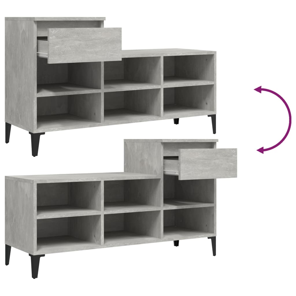 Scarpiera Grigio Cemento 102x36x60 cm in Legno Multistrato