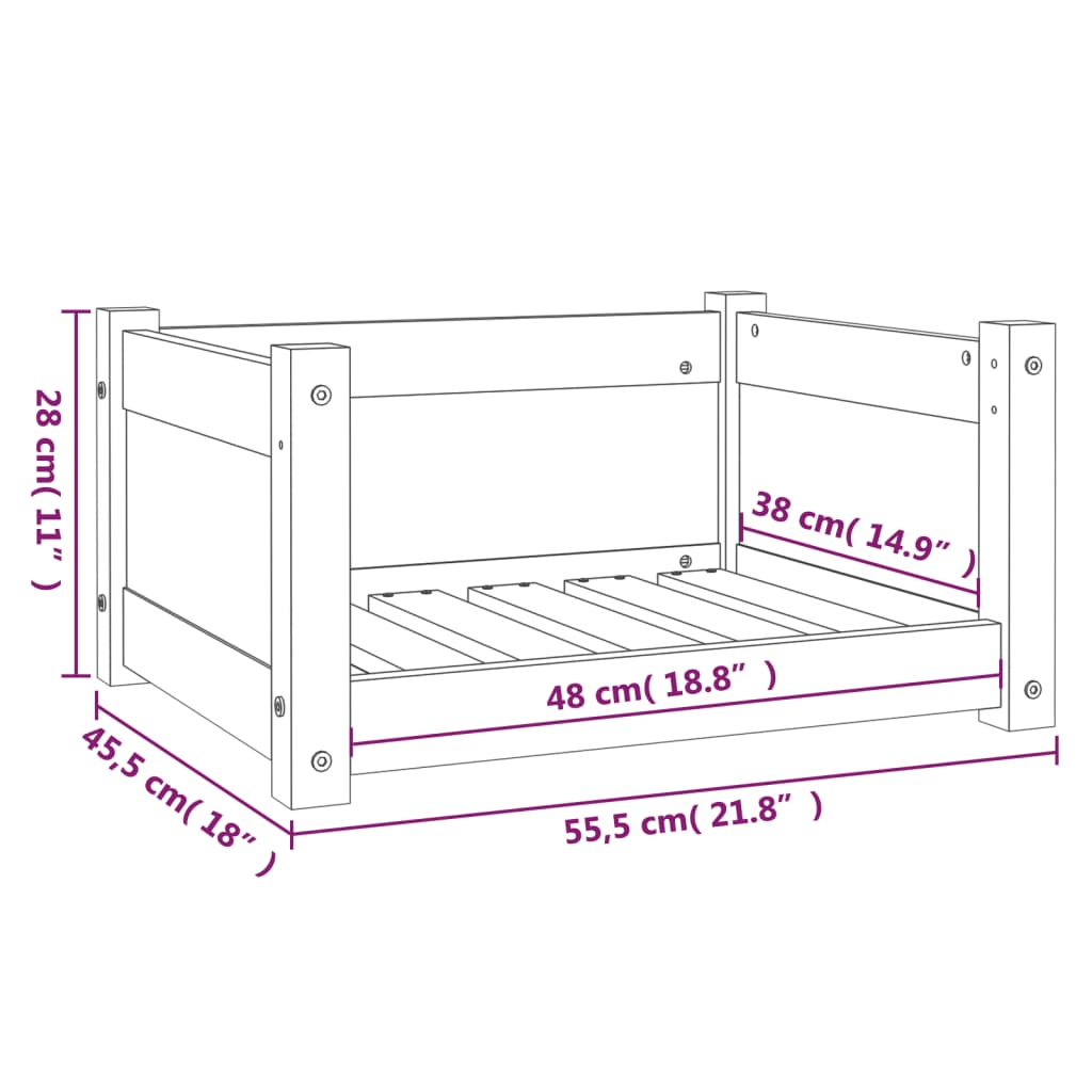 Letto per cani bianco 55,5x45,5x28 cm in legno di pino massiccio
