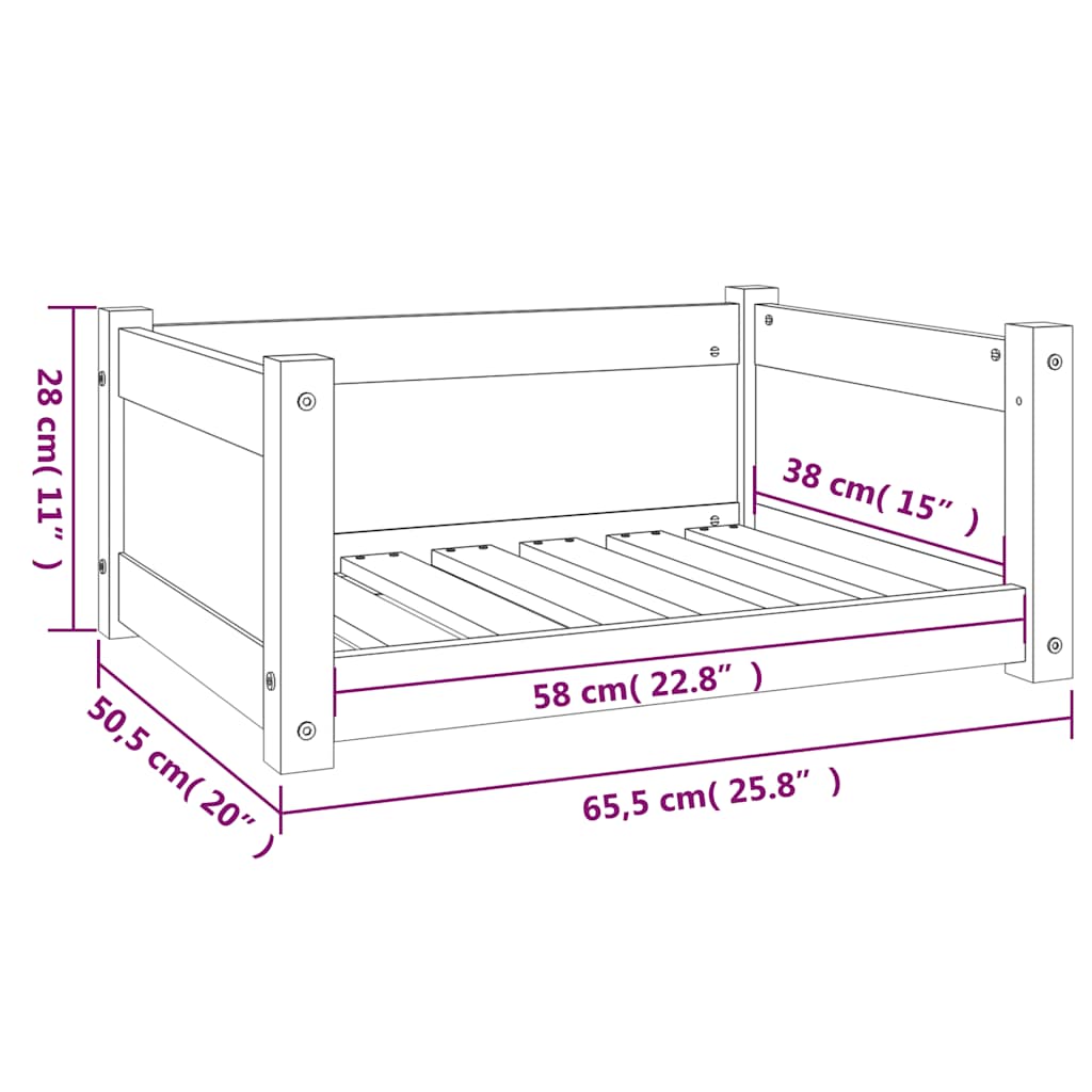 Letto per cani 65,5x50,5x28 cm in legno di pino massiccio