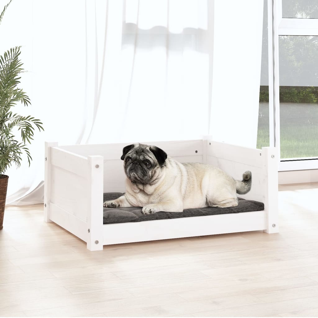 Letto per cani bianco 65,5x50,5x28 cm in legno di pino massiccio