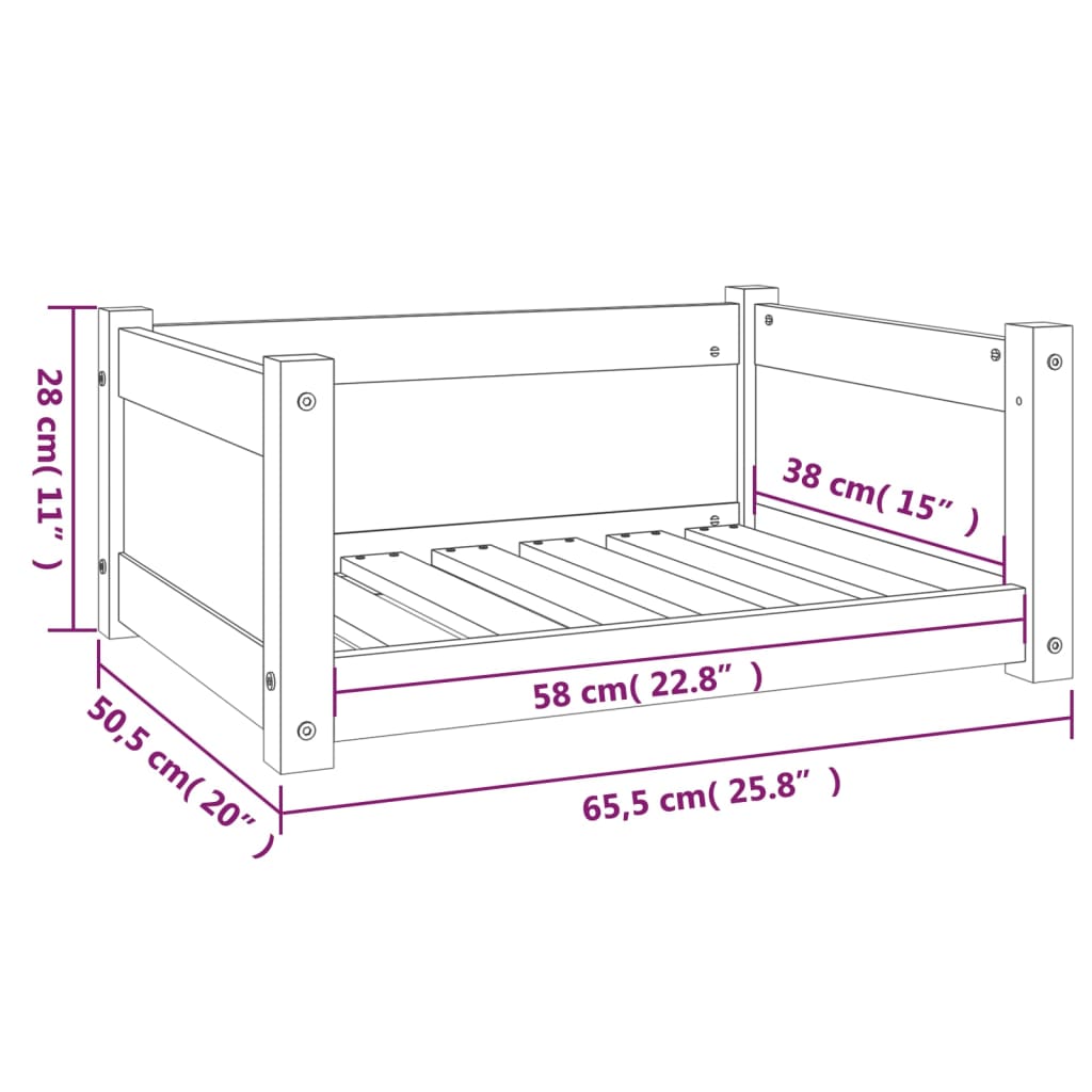 Letto per cani bianco 65,5x50,5x28 cm in legno di pino massiccio