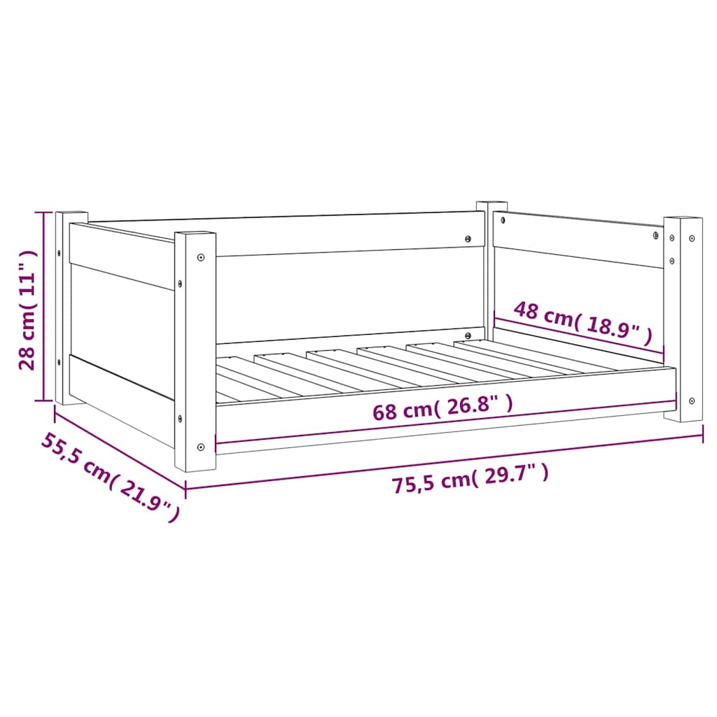 Cuccia per Cani 75,5x55,5x28 cm in Legno Massello di Pino