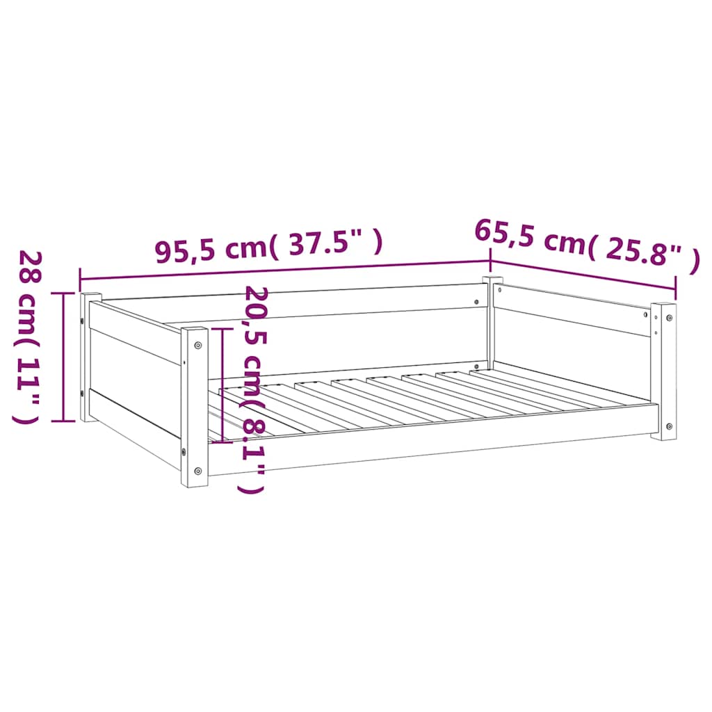 Cuccia per Cani Ambra 95,5x65,5x28cm in Legno Massello di Pino