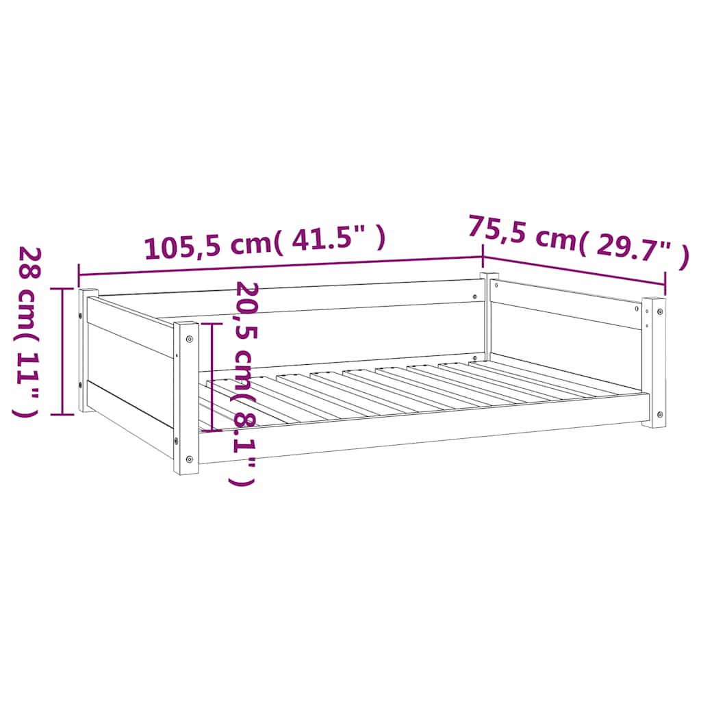 Cuccia per Cani Nera 105,5x75,5x28 cm Legno Massello di Pino