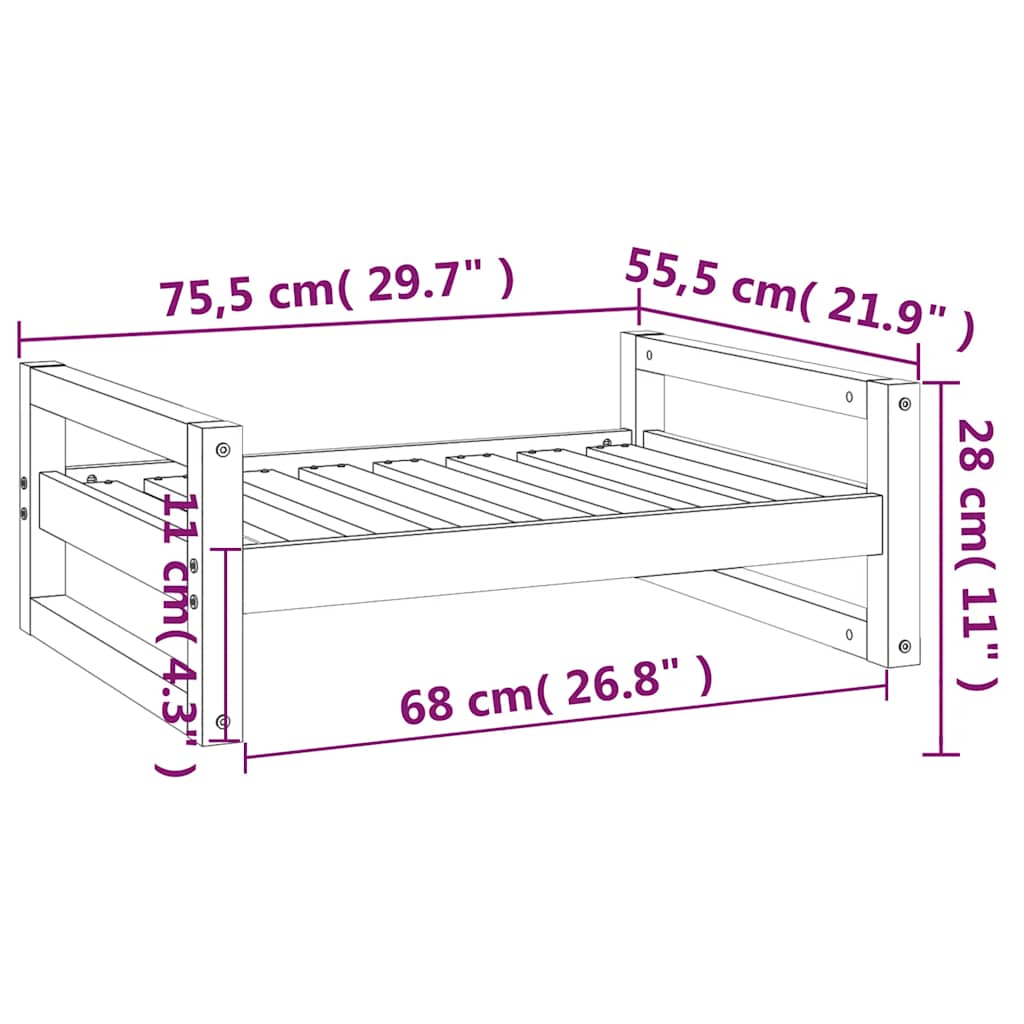 Cuccia per Cani 75,5x55,5x28 cm in Legno Massello di Pino