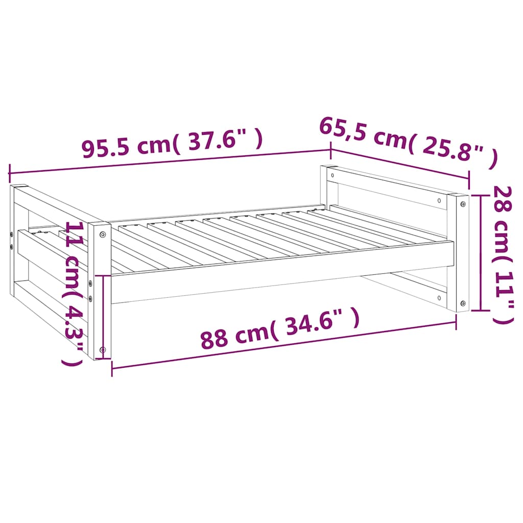 Cuccia per Cani 95,5x65,5x28 cm in Legno Massello di Pino