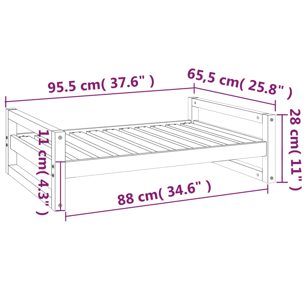 Cuccia per Cani Nera 95,5x65,5x28 cm in Legno Massello di Pino